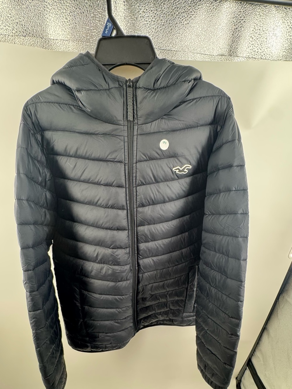 Hollister Black Quilted Puffer Jacket with Branded Zip Pull